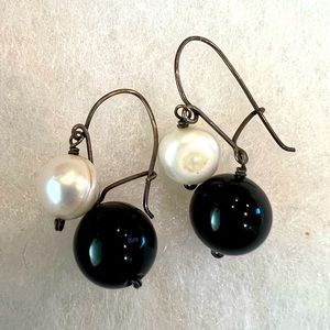Onyx and Pearl Earrings